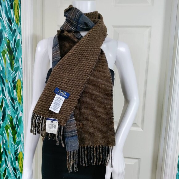 NWT POLO Ralph Lauren Plaid Preppy Scottish Embroidered Pony Wool Blend Scarf - Picture 3 of 13